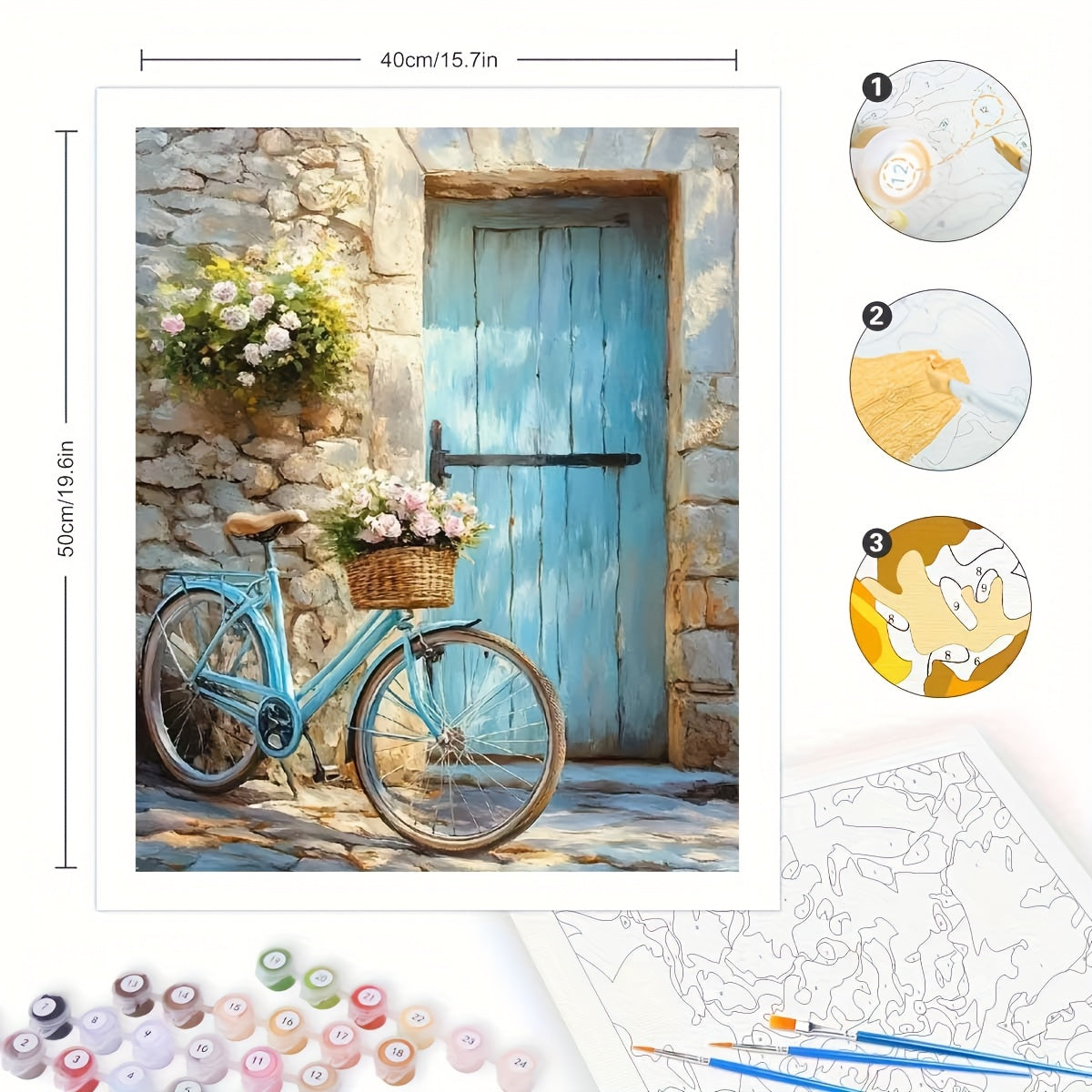Adult Digital Oil Painting Kit Beginners Bicycle Flowers