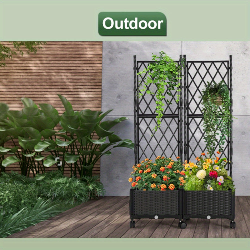 Garden Trellis And Raised Planter Box For Patio Black
