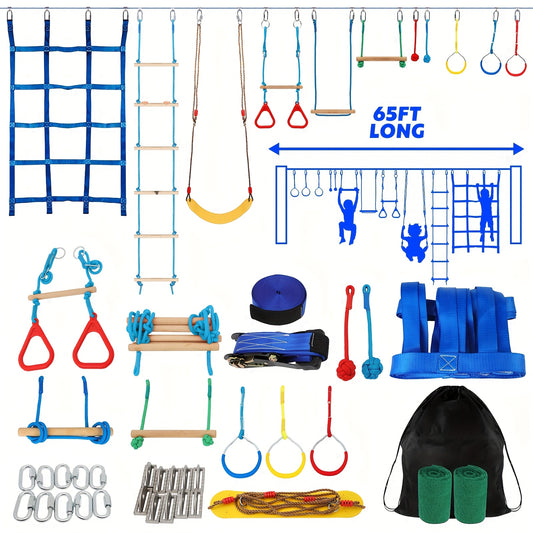 65FT Ninja Warrior Obstacle Course for Kids Outdoor Set