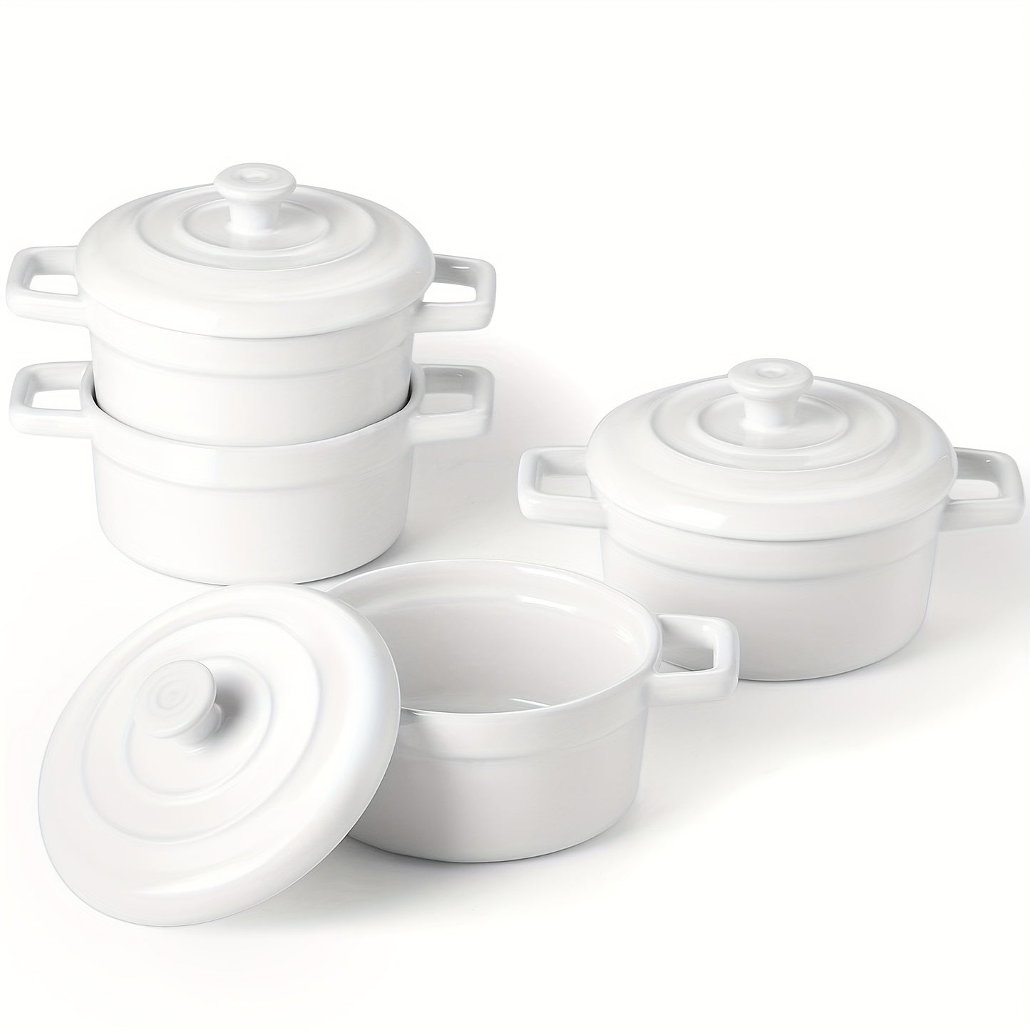 Mini Cocotte 12oz Ceramic Casserole Set Of 4 Red Oven Safe