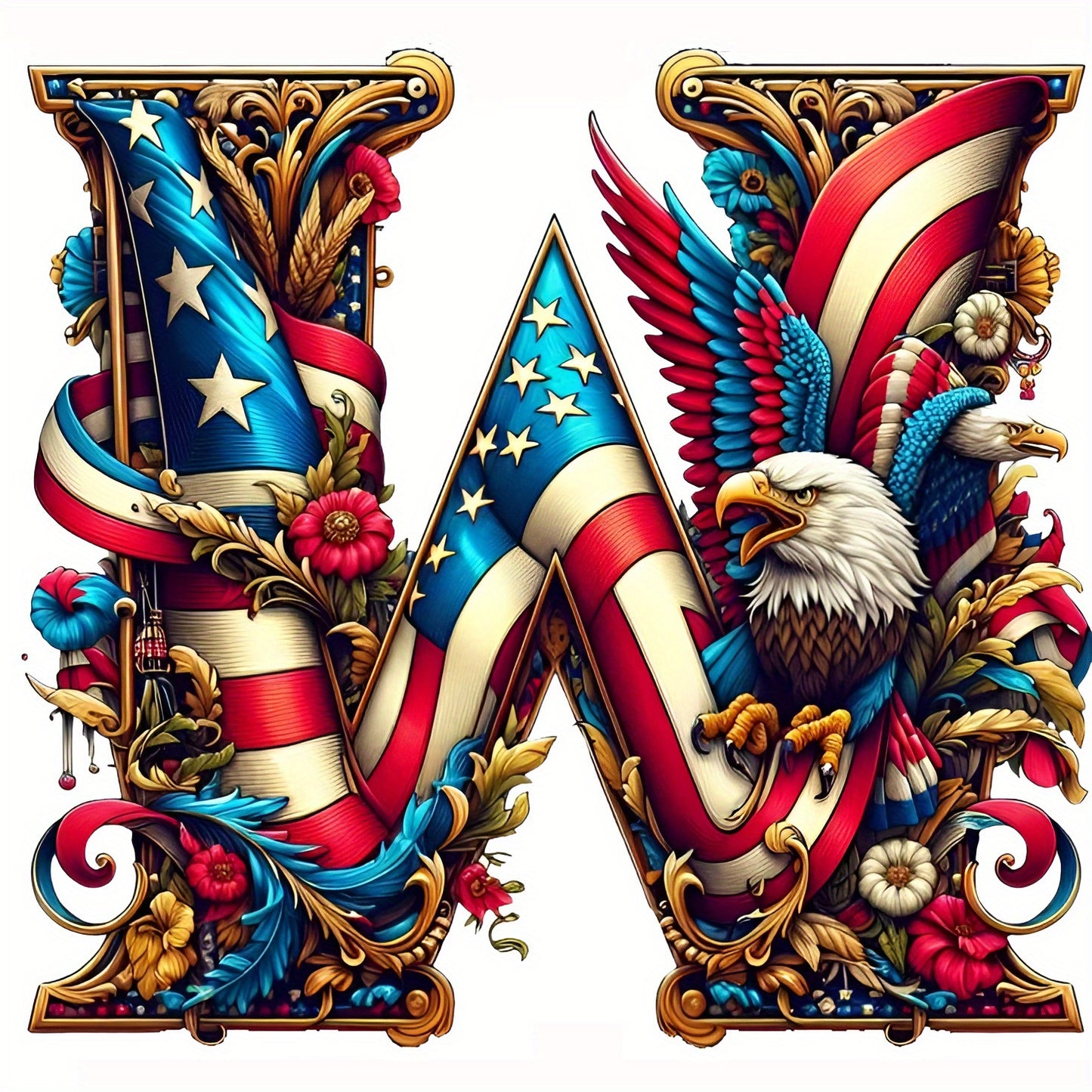DIY Diamond Art Eagle Flag Alphabet 5D Kit 25 Letters AZ