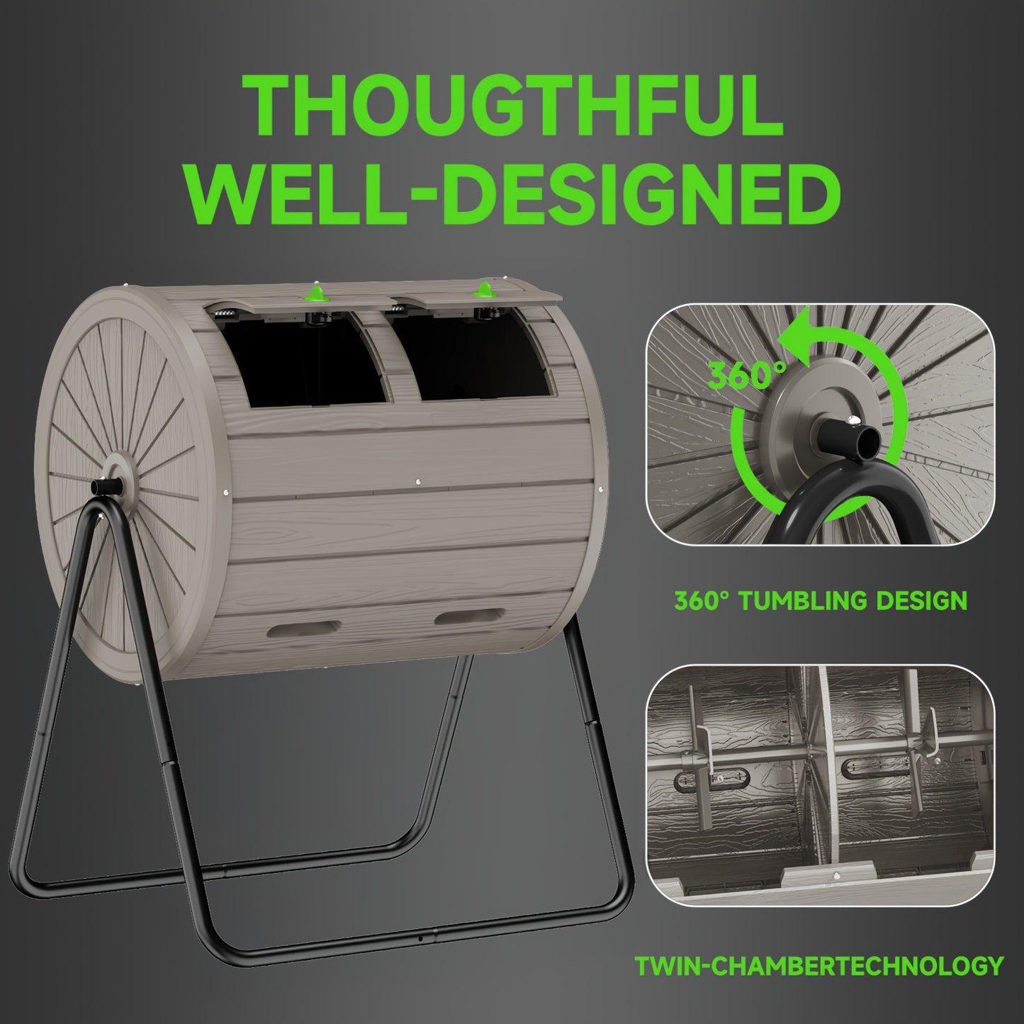 Dual Chamber Tumble Composter 43 Gallons Black Rotating