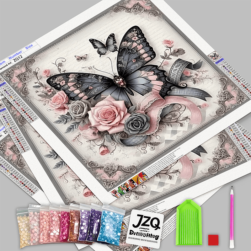 Elegant Gothic Victorian Butterfly Roses 5D Diamond Art Kit