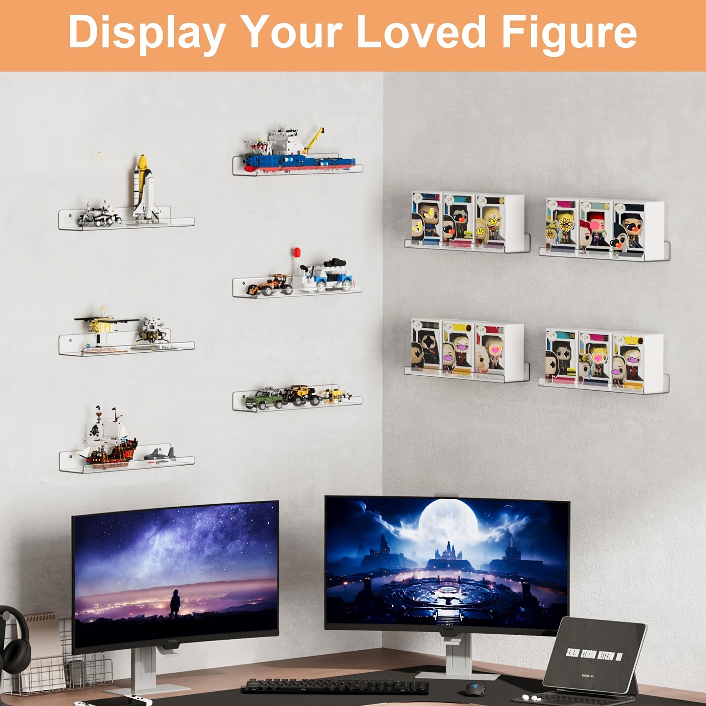 Upsimples 14 Pack Clear Acrylic Wall Shelves For Storage And Display