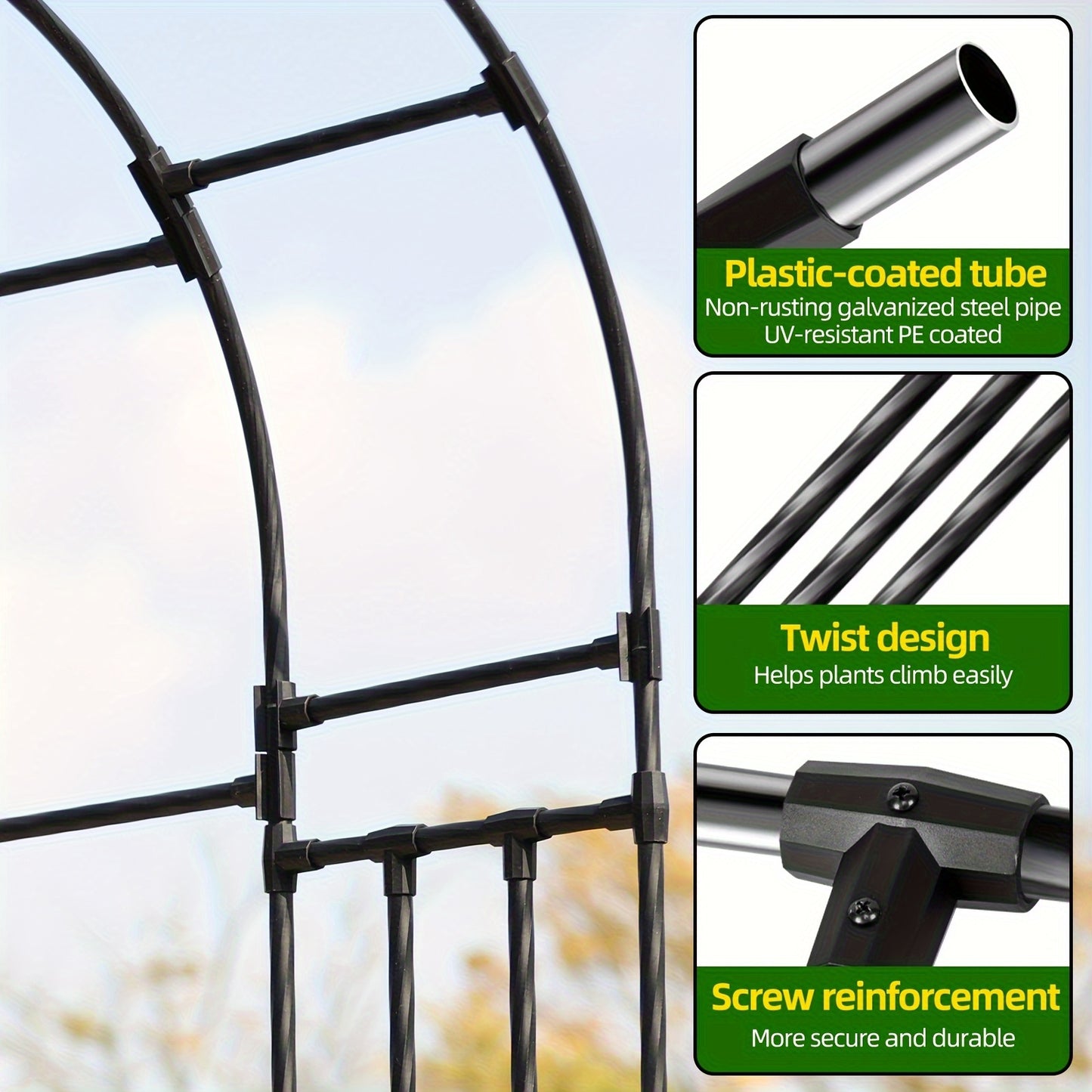 Black Metal Garden Arch Trellis For Climbing Plants Outdoor