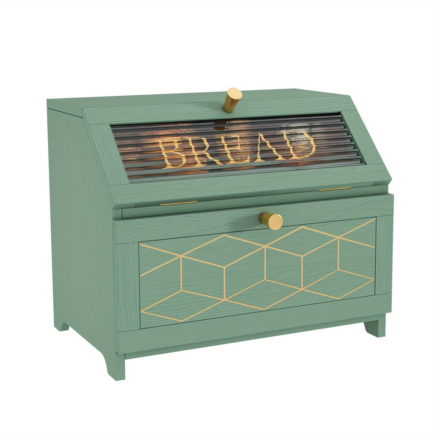 Golden Trim Wooden Bread Box For Kitchen Countertop Storage