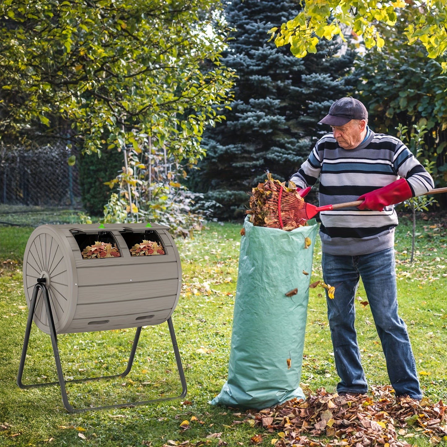 Dual Chamber Tumble Composter 43 Gallons Black Rotating