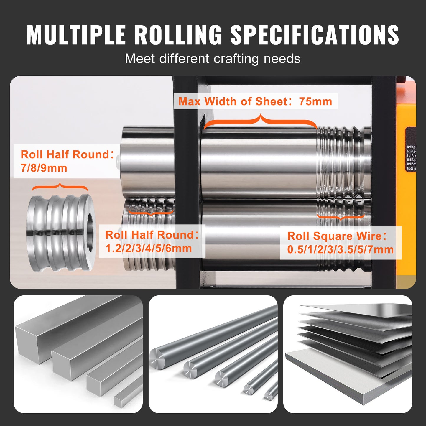 VEVOR 3 In 1 Rolling Mill For Metal Jewelry Making Pro