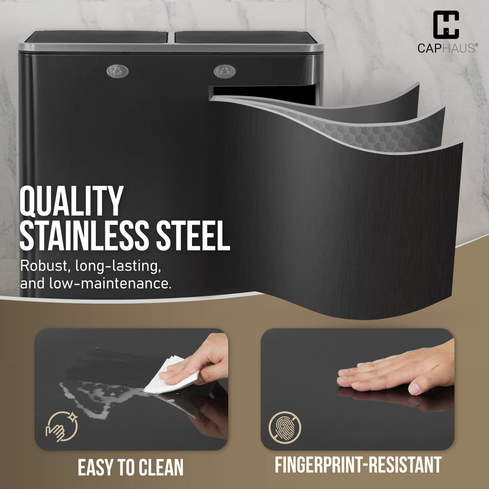 Caphaus Black Dual Trash Can With Double Lid And Recycle Bin