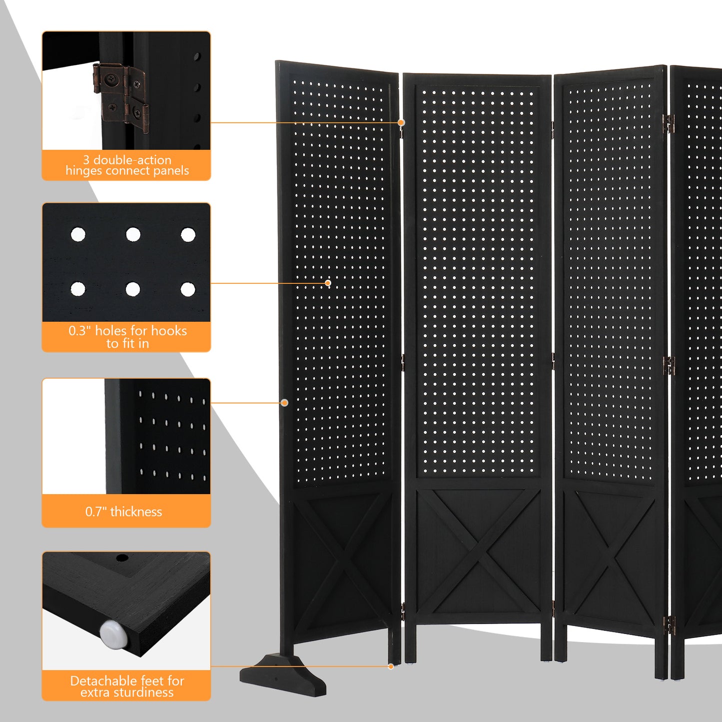 Vingli 60 Inch Freestanding Wood Pegboard Room Divider