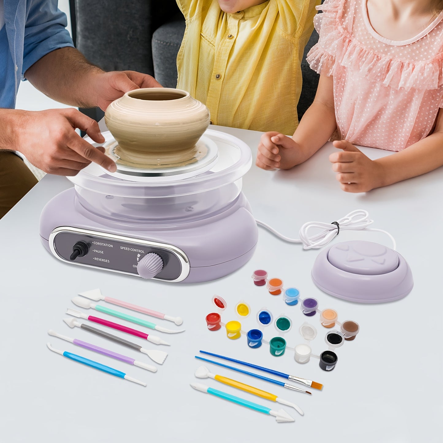 24W Mini Pottery Wheel Kit With Adjustable Speed And Tools