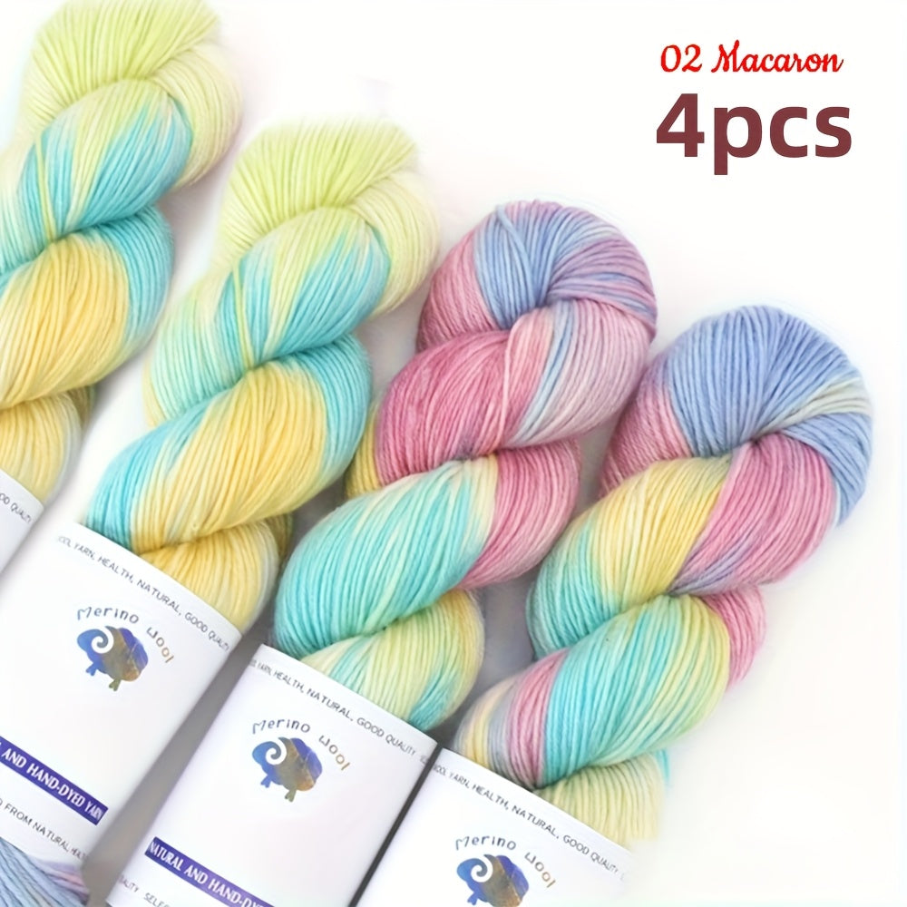 Hand Dyed Yarn Set Four Skeins For Knitting Scarves Hats