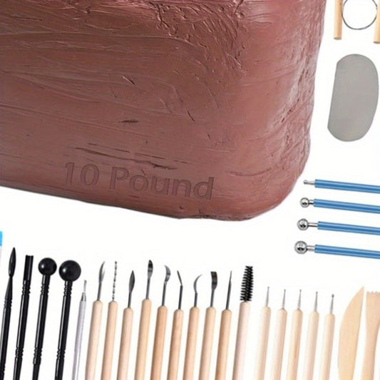 40Pc Pottery Clay Sculpting Tool Set With 10lb Air Dry Clay