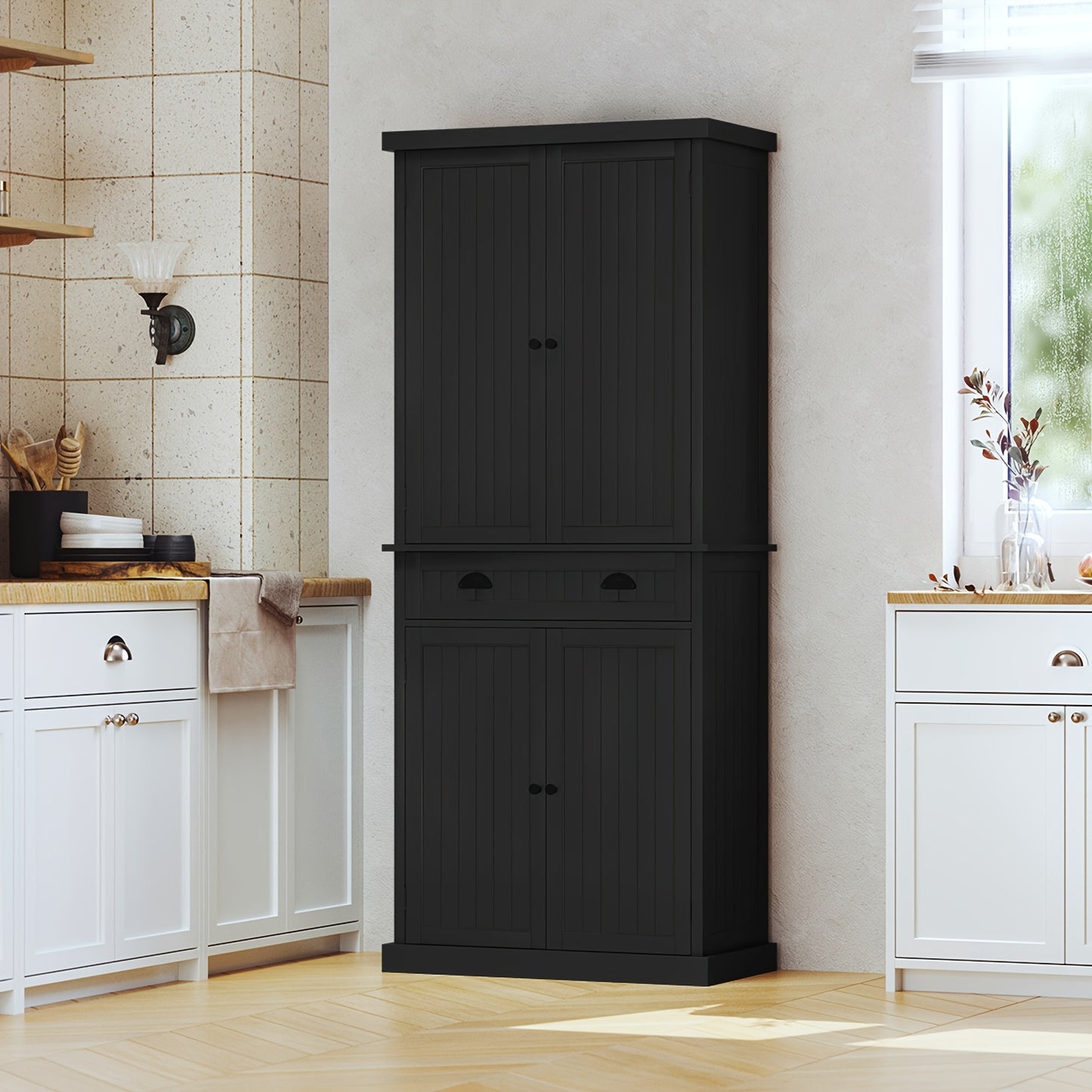 72 Inch Kitchen Pantry Cabinet Freestanding Tall Drawer