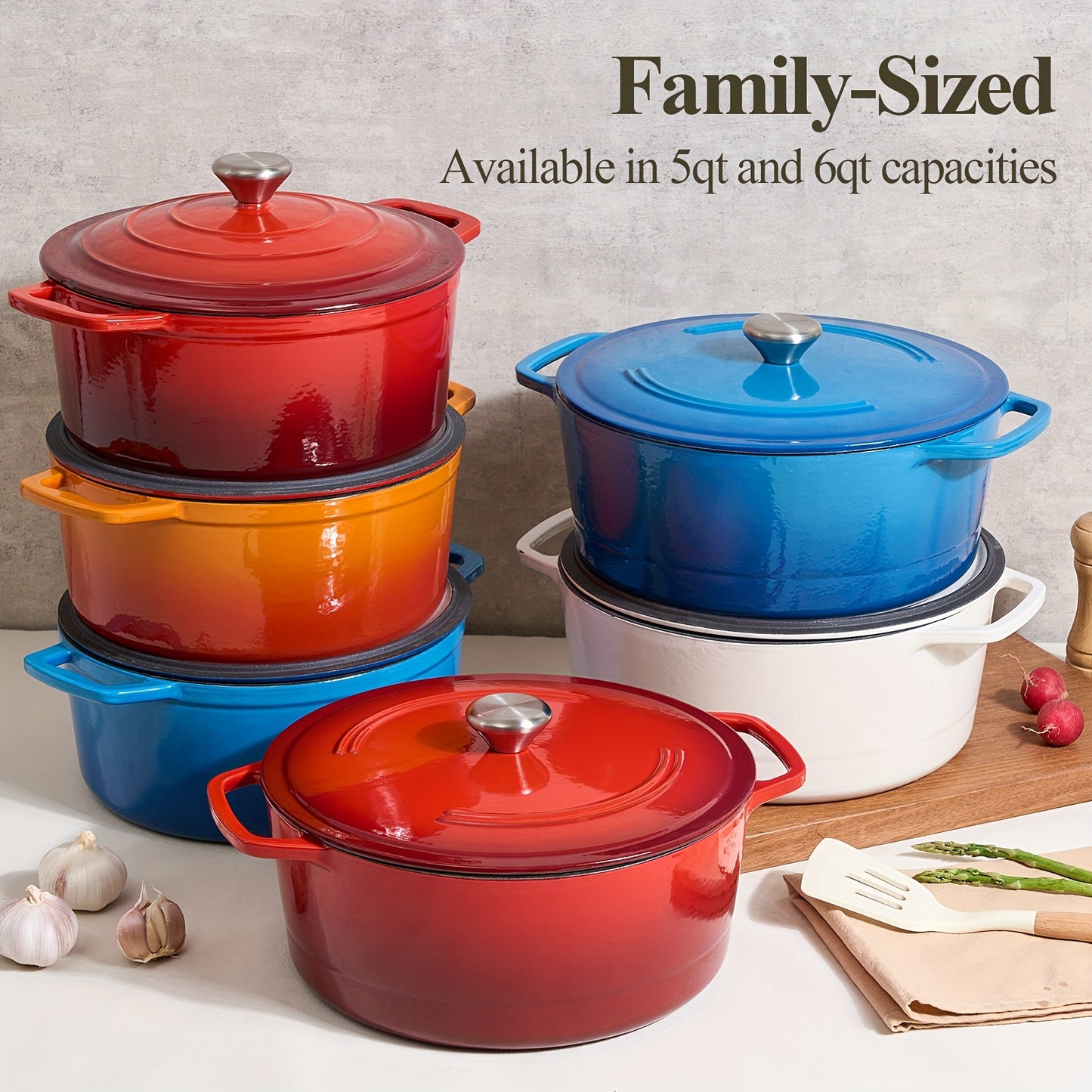 Six Qt Enameled Cast Iron Dutch Oven With Lid Dual Handles