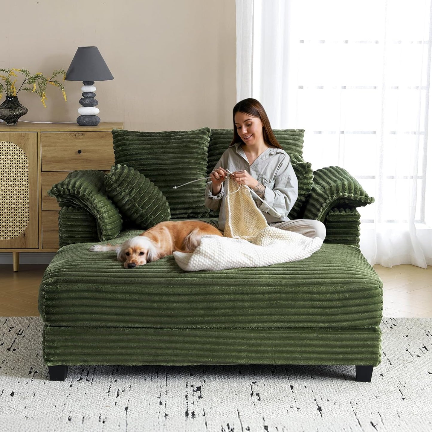 Motoos 56 Inch Oversized Sofa Bed With Corduroy Recliner