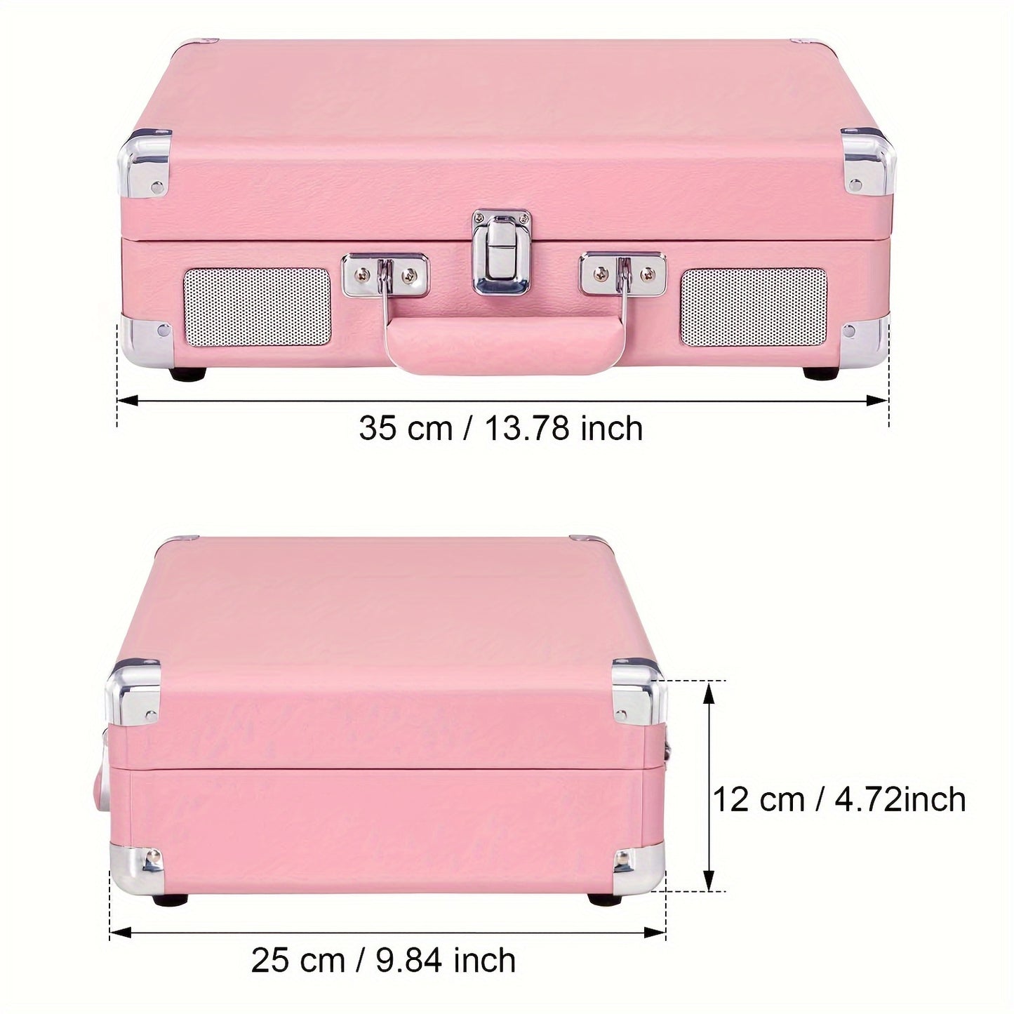 Pink Portable Bluetooth Vinyl Record Player 3 Speed Battery