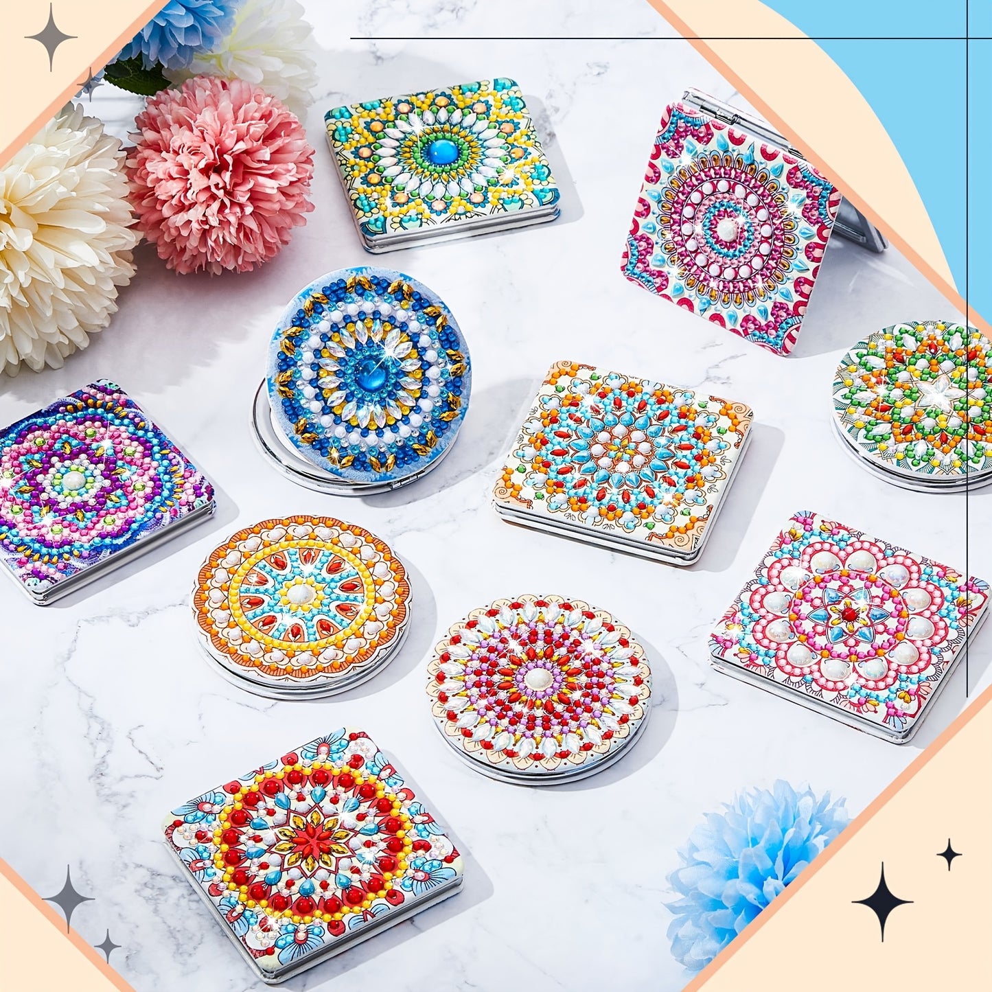 Mandala Diamond Painting Mirror Kit 12pcs Portable Pocket