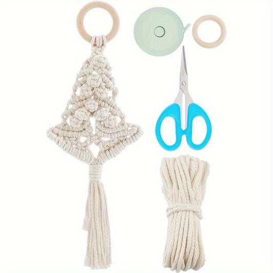 Complete Macrame Kit For Adults And Beginners With White Cord Tassels For DIY Christmas Tree Ornament