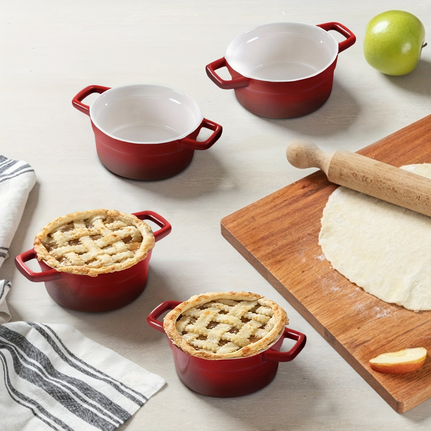 Mini Cocotte 12oz Ceramic Casserole Set Of 4 Red Oven Safe