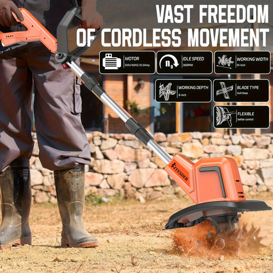 20V Cordless Tiller Cultivator With 9 Inch 4 Steel Tines