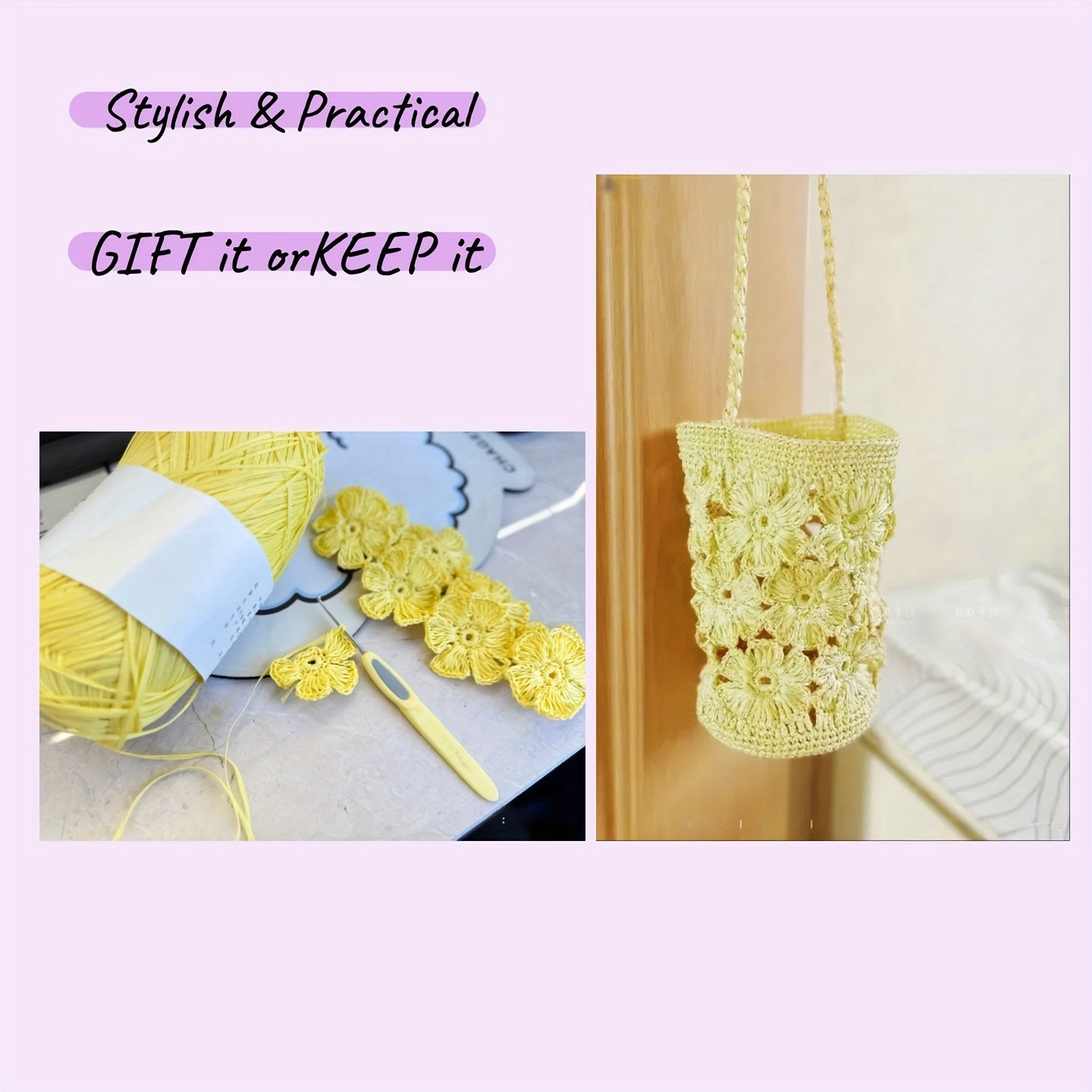 Lemon Yellow Daisy Crochet Shoulder Bag Kit Raffia Yarn
