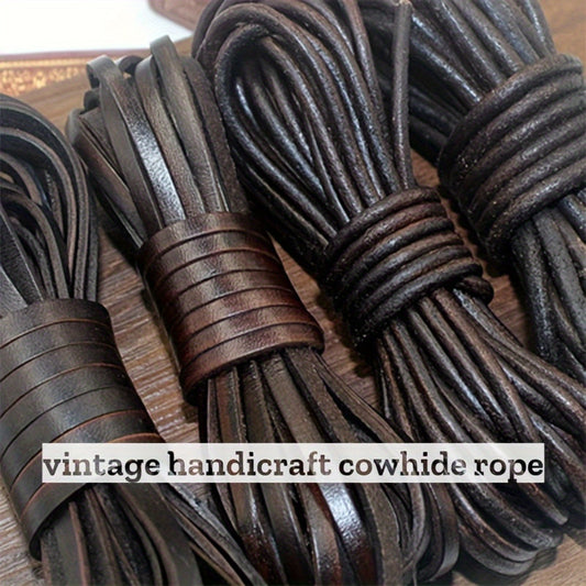 196.85 Inch Long Vintage Cowhide Leather Rope Heavy Duty Thick Round And Flat Strand For DIY Jewelry Macrame Crafts