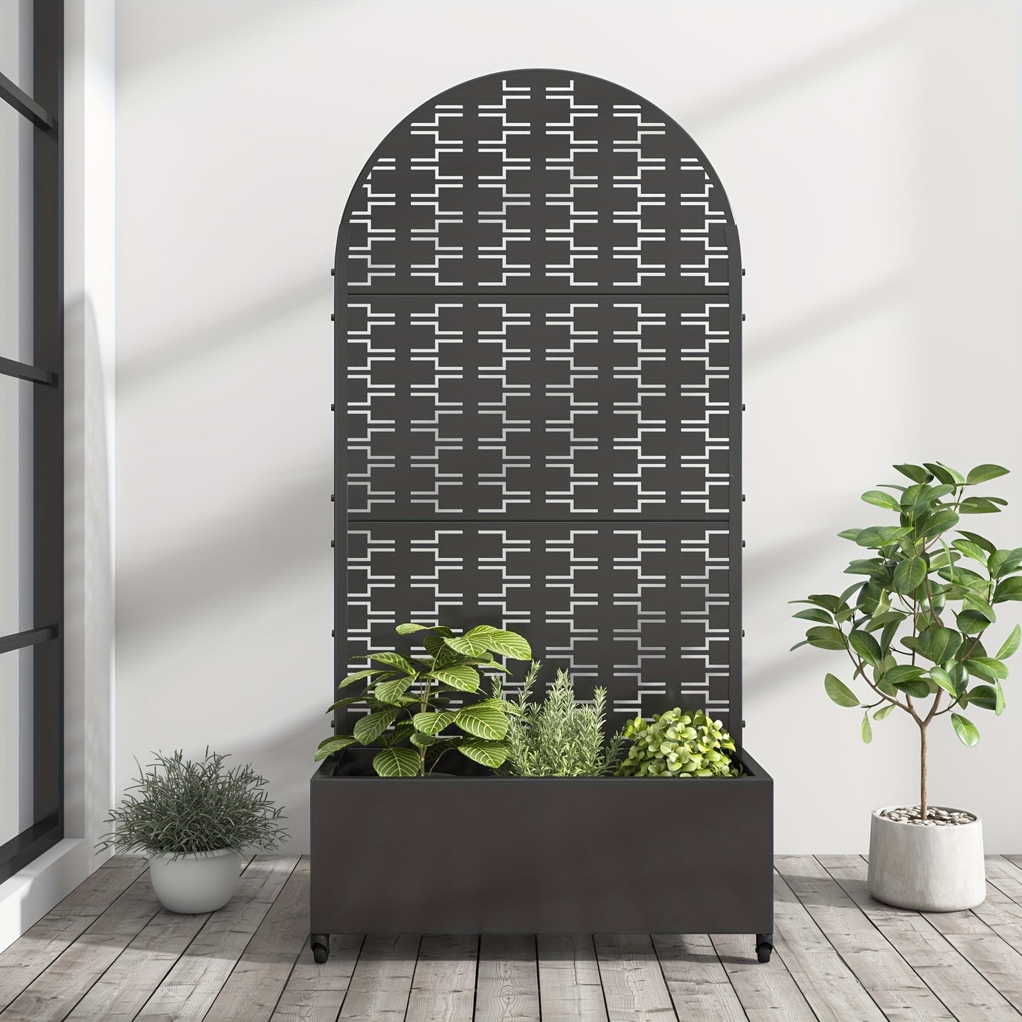 Wrought Iron Black Arch Planter Box With Climbing Rack