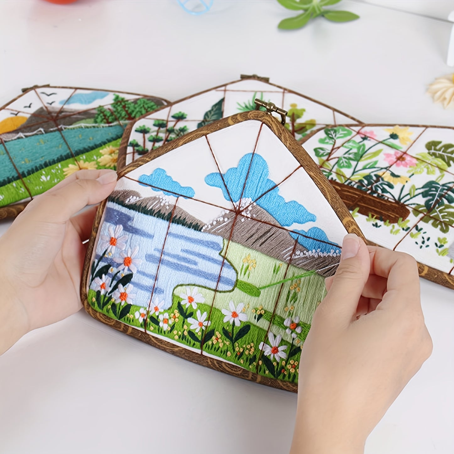 Beginner DIY Embroidery Kit Landscape Window View With Hoop