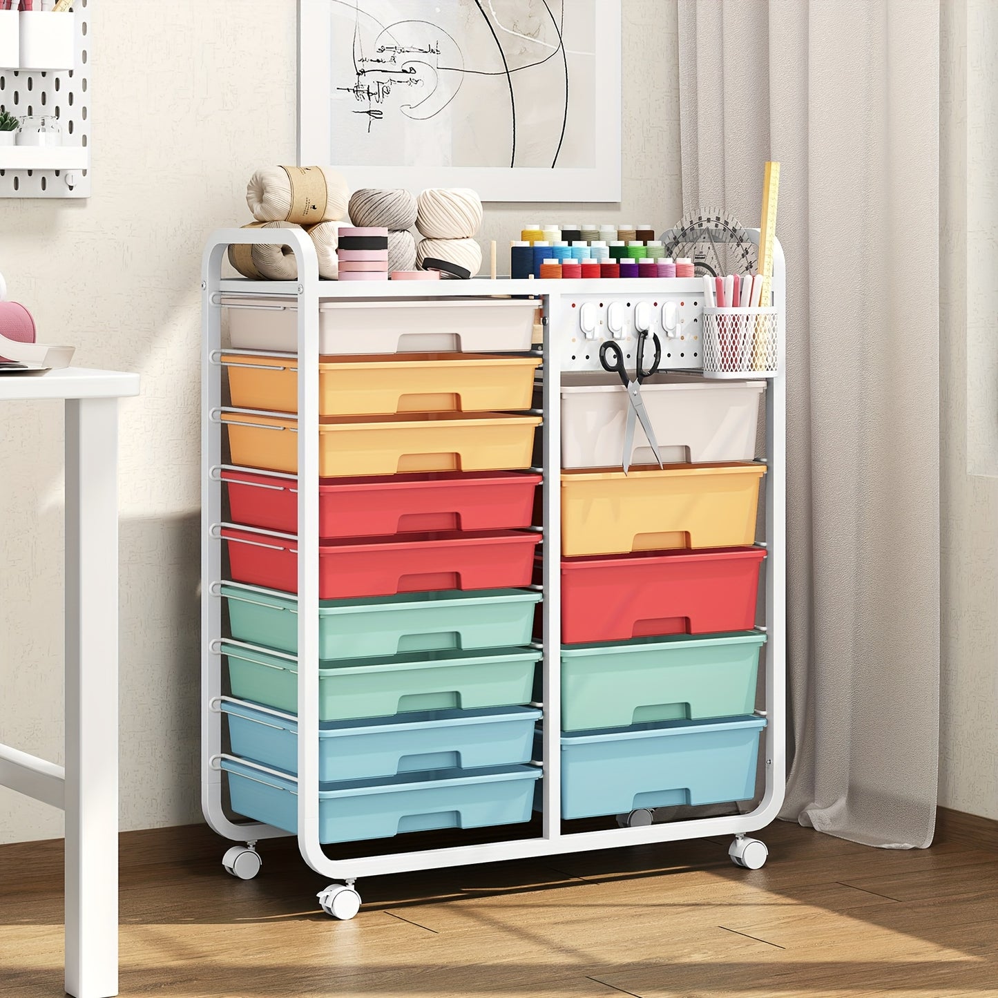 TOOLF Durable 14-Drawer Rolling Metal Storage Cart