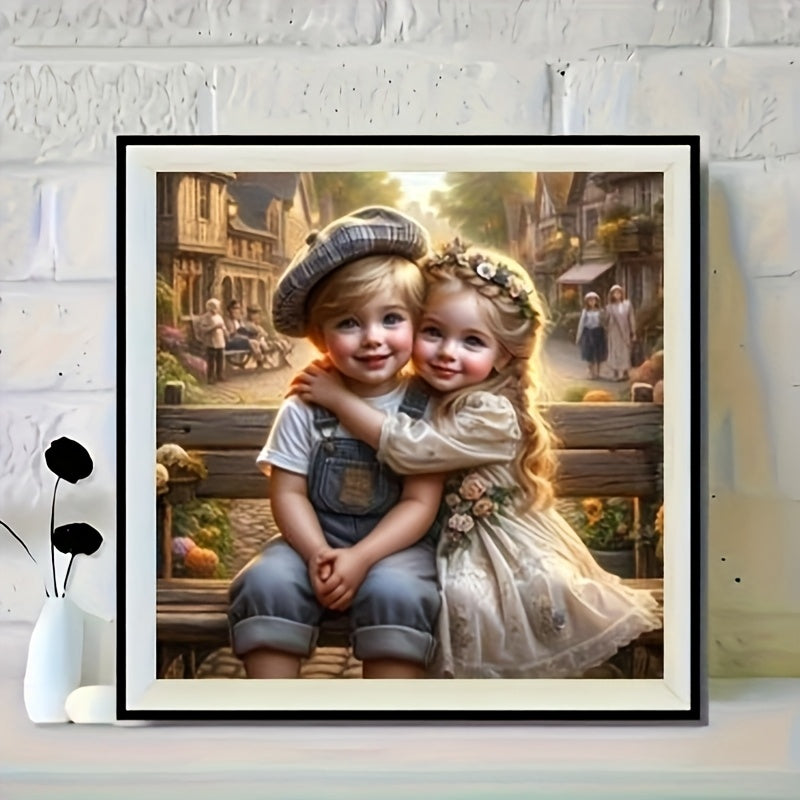 Little Boy And Little Girl 5D Diamond Painting Kit Round Mosaic