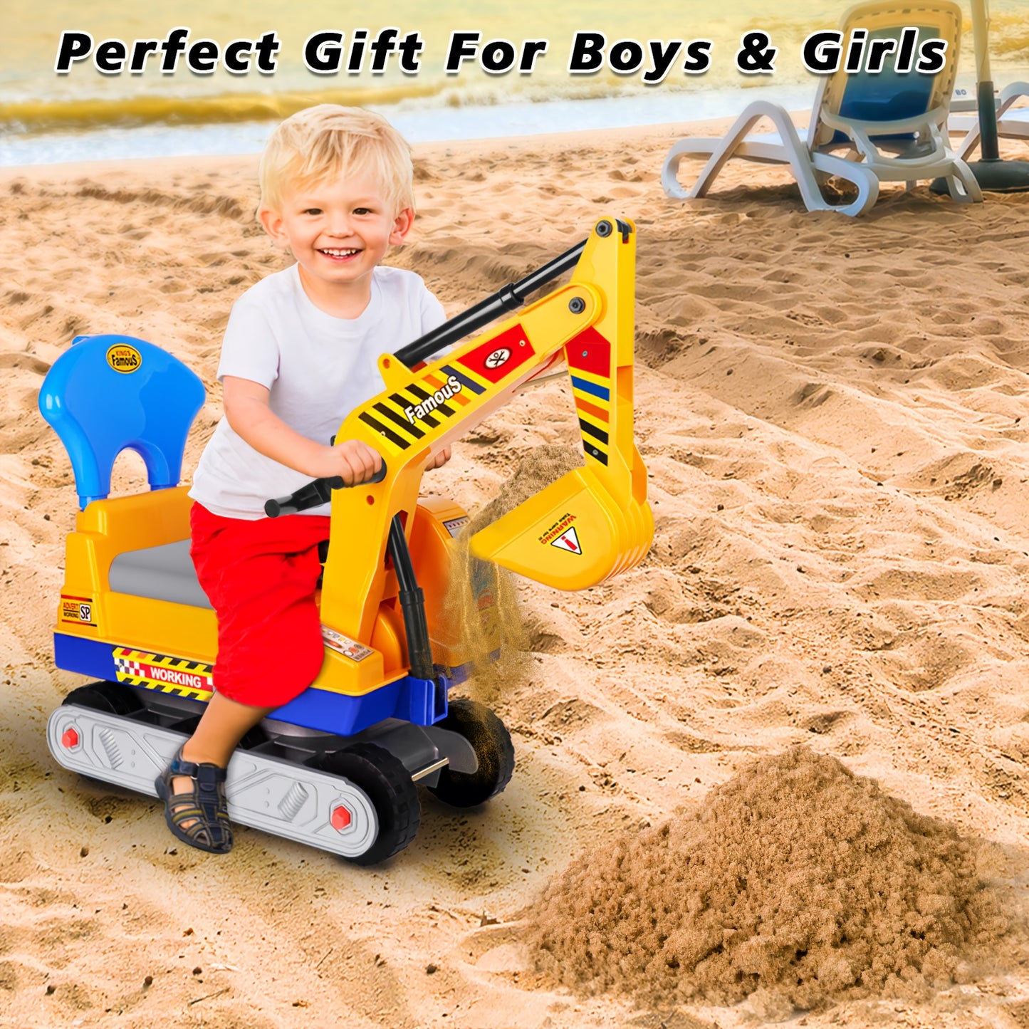 Push Powered Excavator Toy Car With Bumper Green Yellow