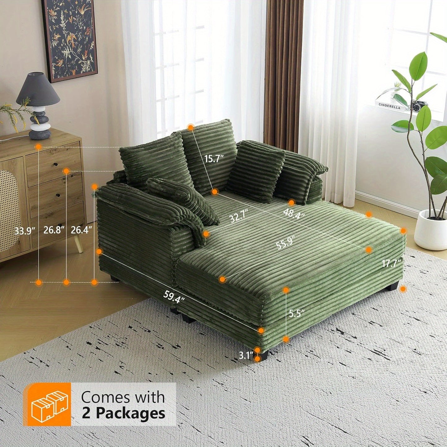 Motoos 56 Inch Oversized Sofa Bed With Corduroy Recliner