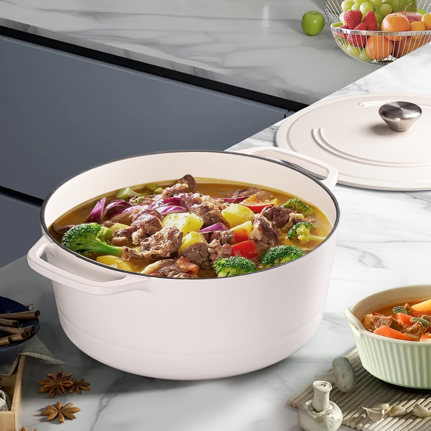 Six Qt Enameled Cast Iron Dutch Oven With Lid Dual Handles