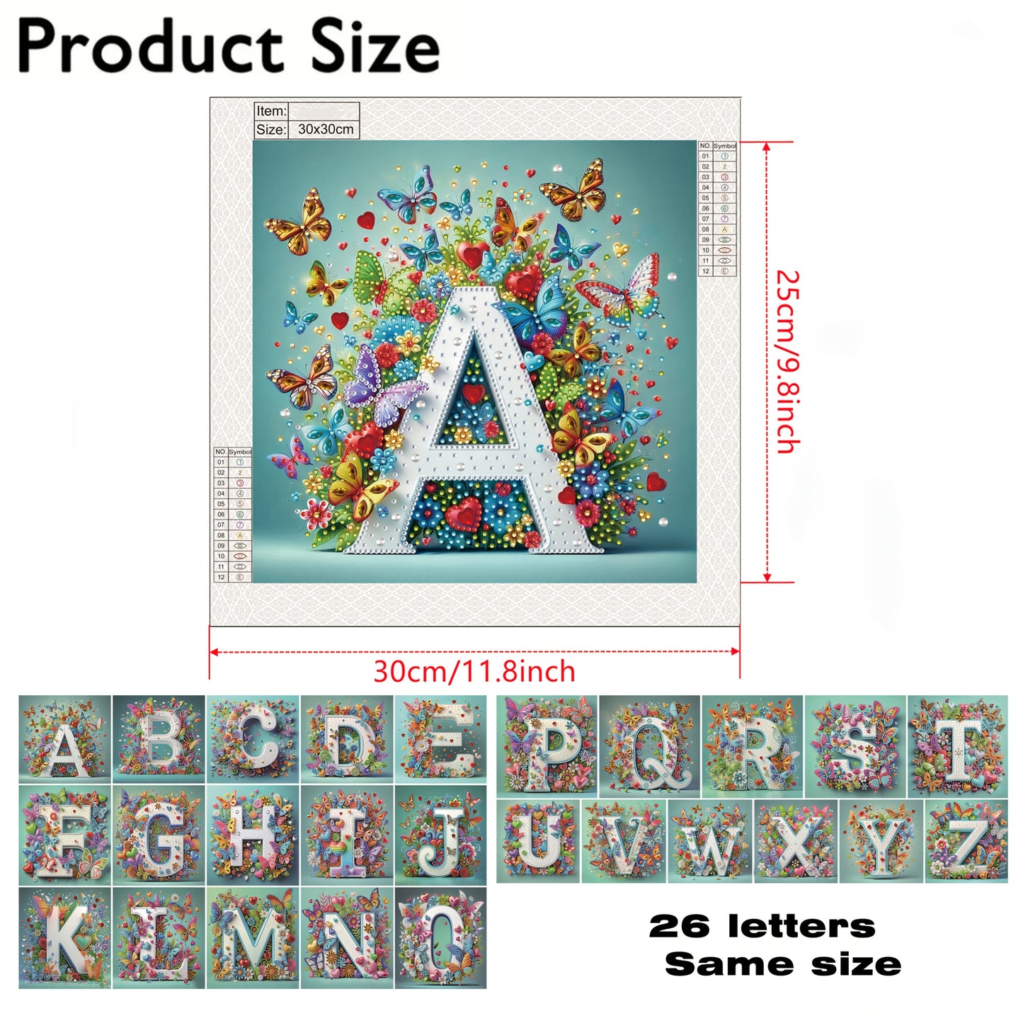 DIY Alphabet Diamond Painting Kit with Butterfly Designs