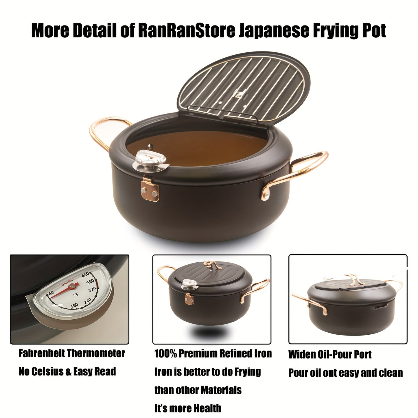 Green 4.3L Tempura Fryer Pot 11Inch Thermometer Nonstick