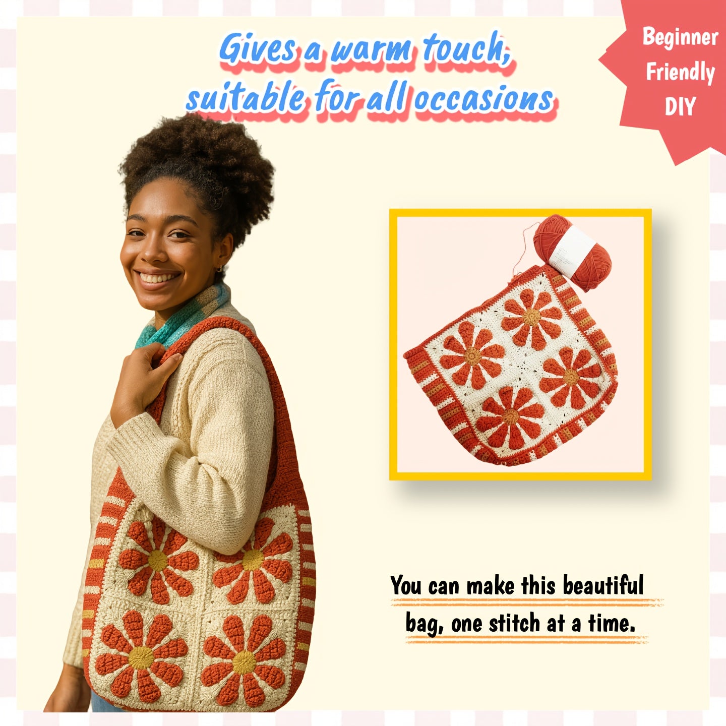 Boho Sunshine Crochet Bag Kit For Beginners With Yarn Tools