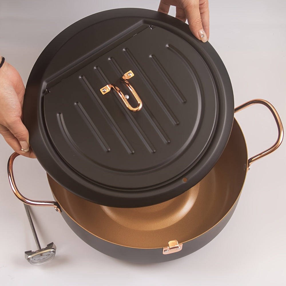 Green 4.3L Tempura Fryer Pot 11Inch Thermometer Nonstick