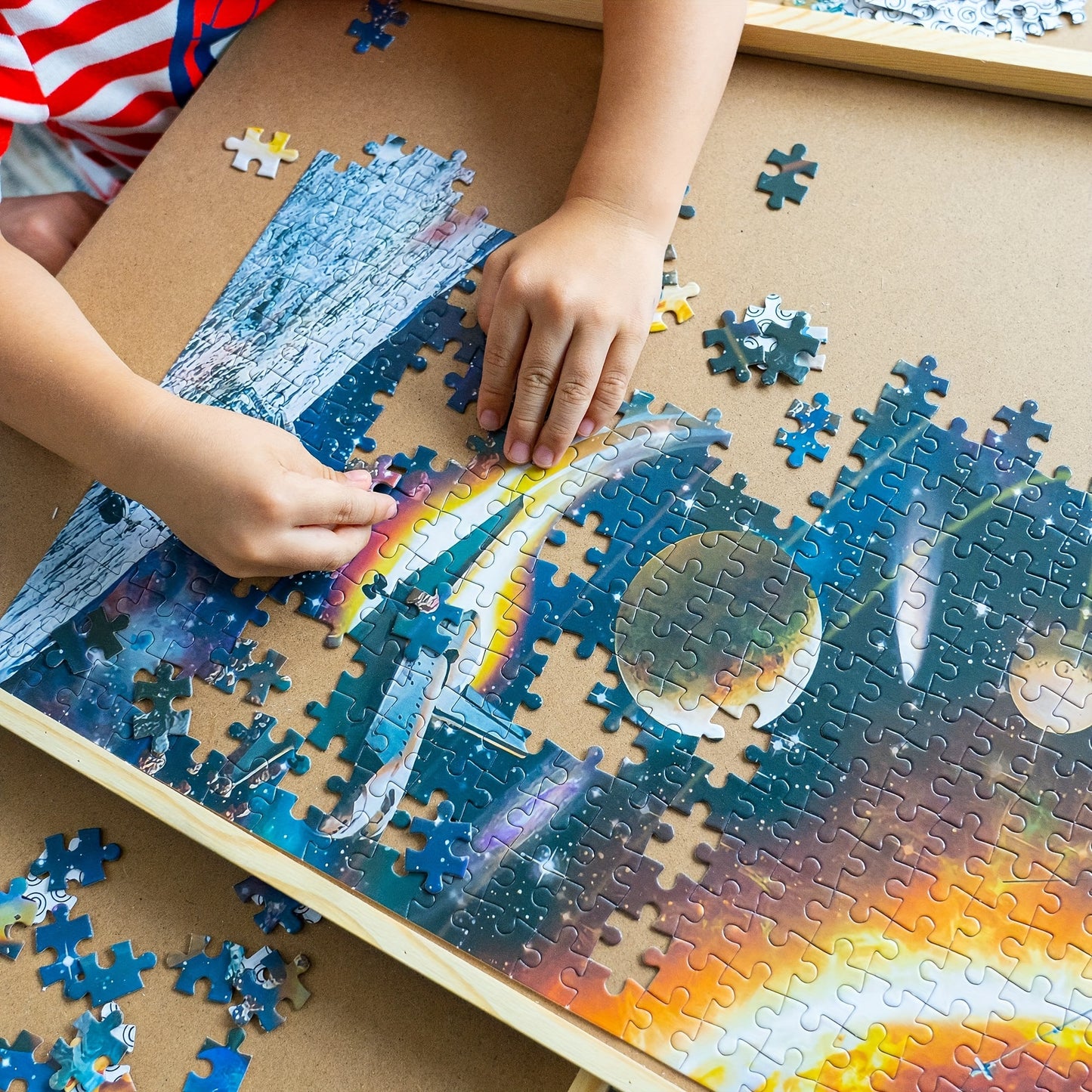 Wooden Puzzle Table 27x35 Inch With Six Drawers Organizer