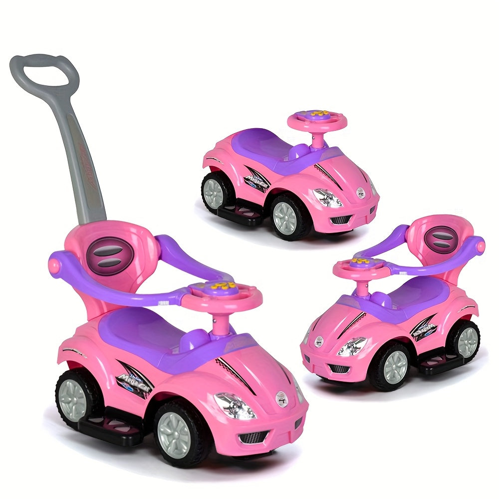 Pink 3-in-1 Push Ride Walker Car for Toddlers with Music