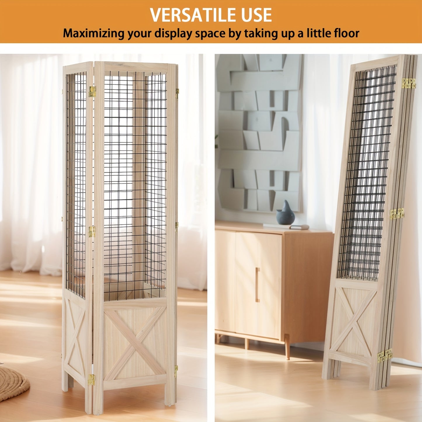 Matladin White 4-Panel Folding Gridwall Room Divider