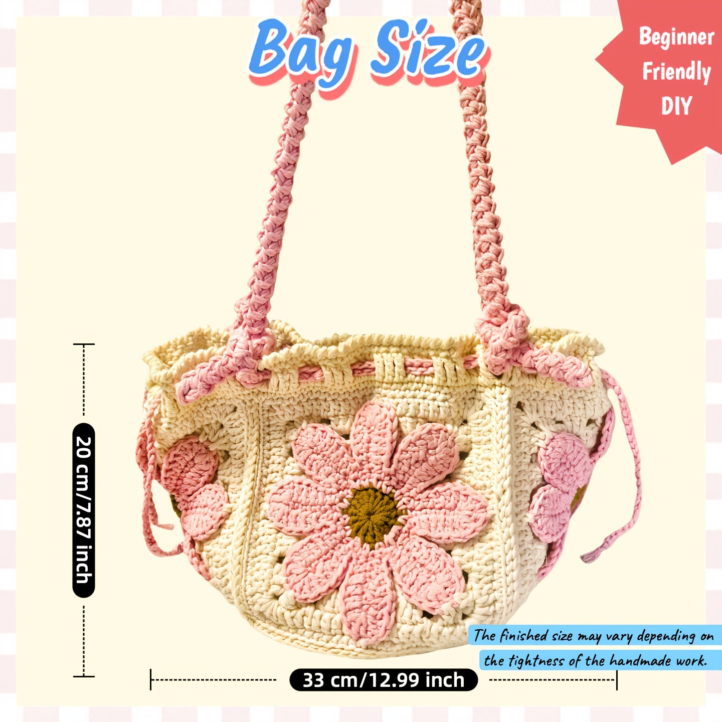 Pink Floral Crochet Bag DIY Kit With Video Tutorials