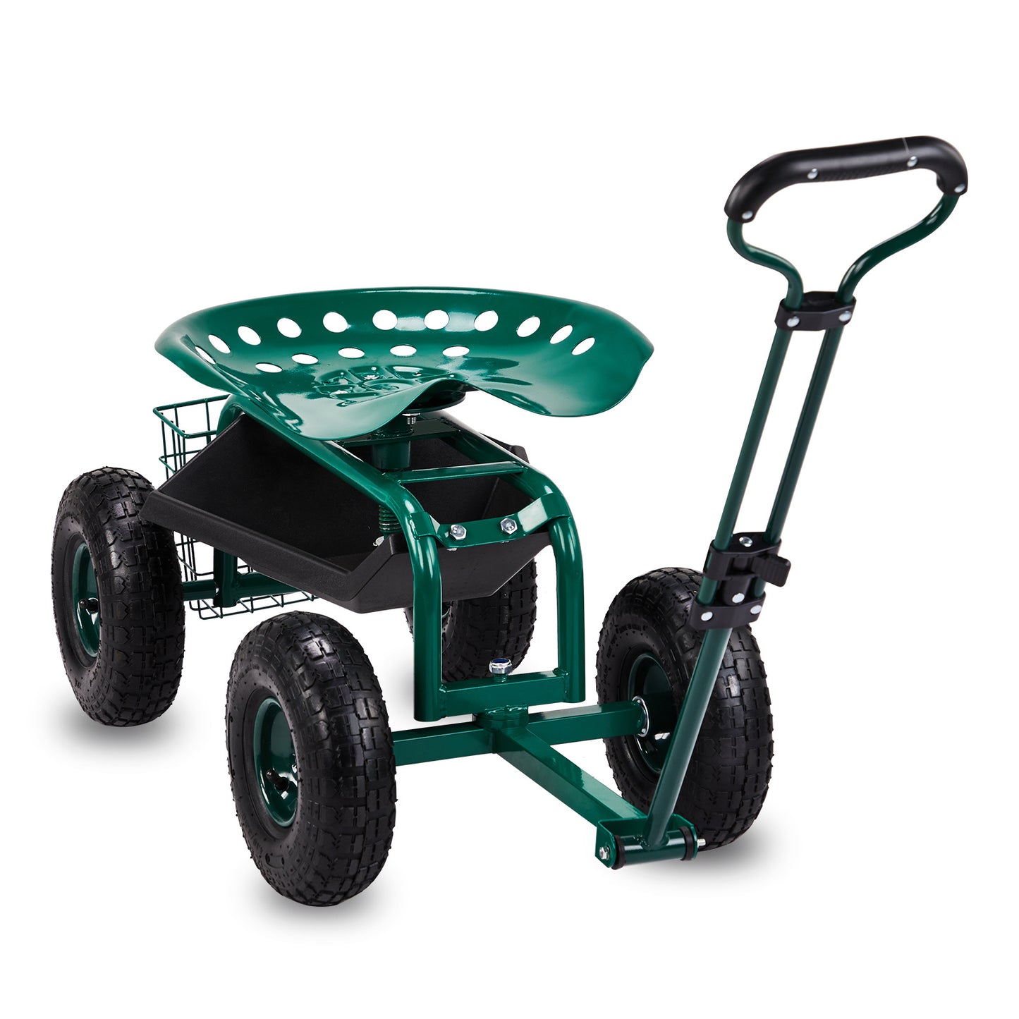 Telescopic Black Iron Garden Cart with Seat Cushion