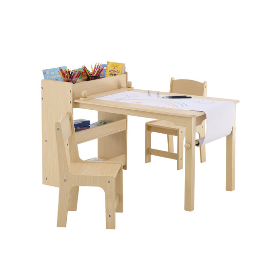 Happybuy Wooden Kids Art Table With 2 Chairs And Cabinet