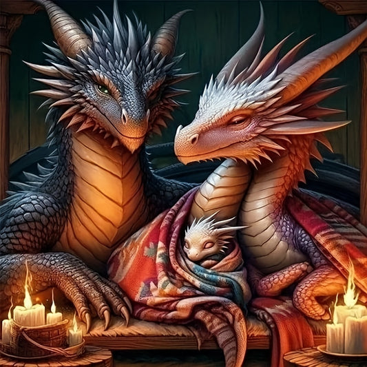 Diamond Art Painting Kit Dragon Family 5D Round Beginner
