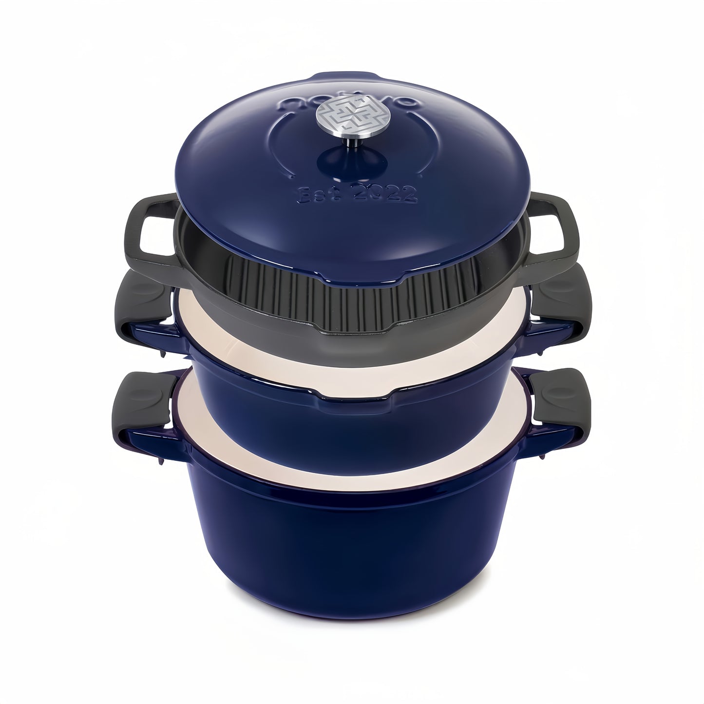 NATIVO 5 Piece Stackable Cast Iron Cookware Set Enamel