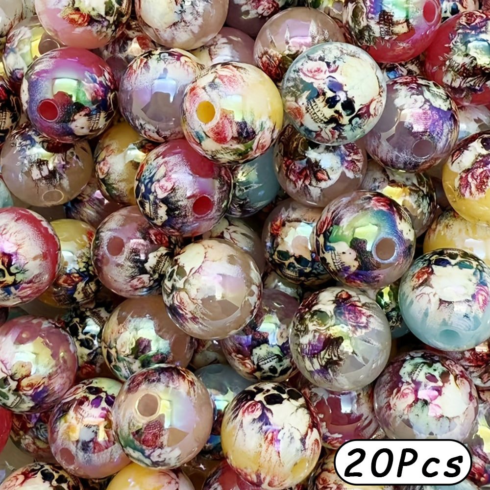 Gothic Floral Skull Beads Set Pastel Acrylic Jewelry Charms