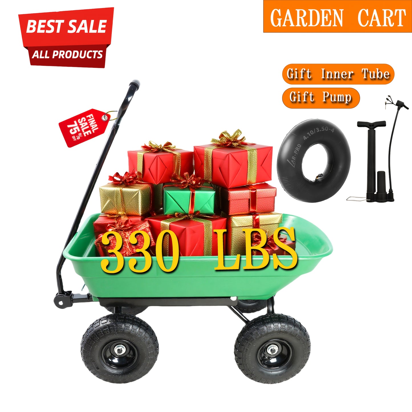 Heavy Duty Folding Wagon Cart 330 Lbs 180 Degree Swivel