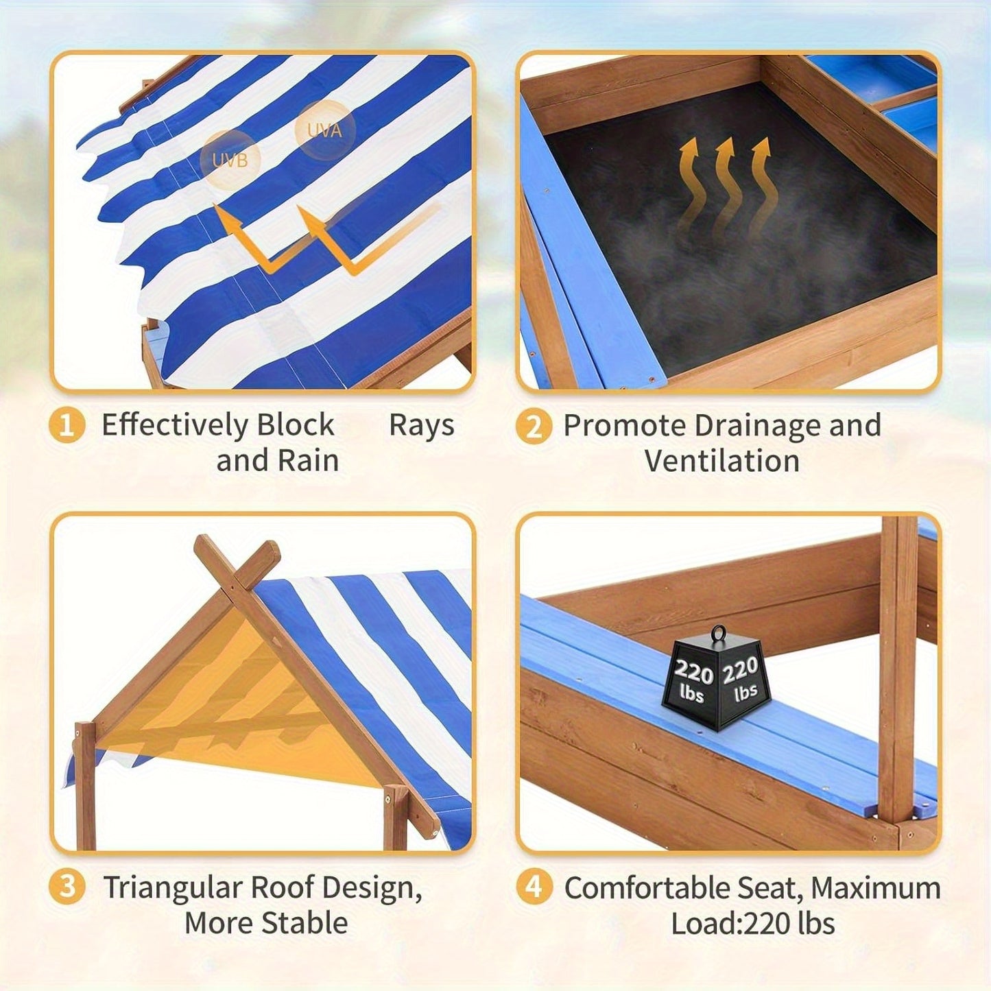 49 Inch Sandbox With Canopy And Playhouse Outdoor Kit