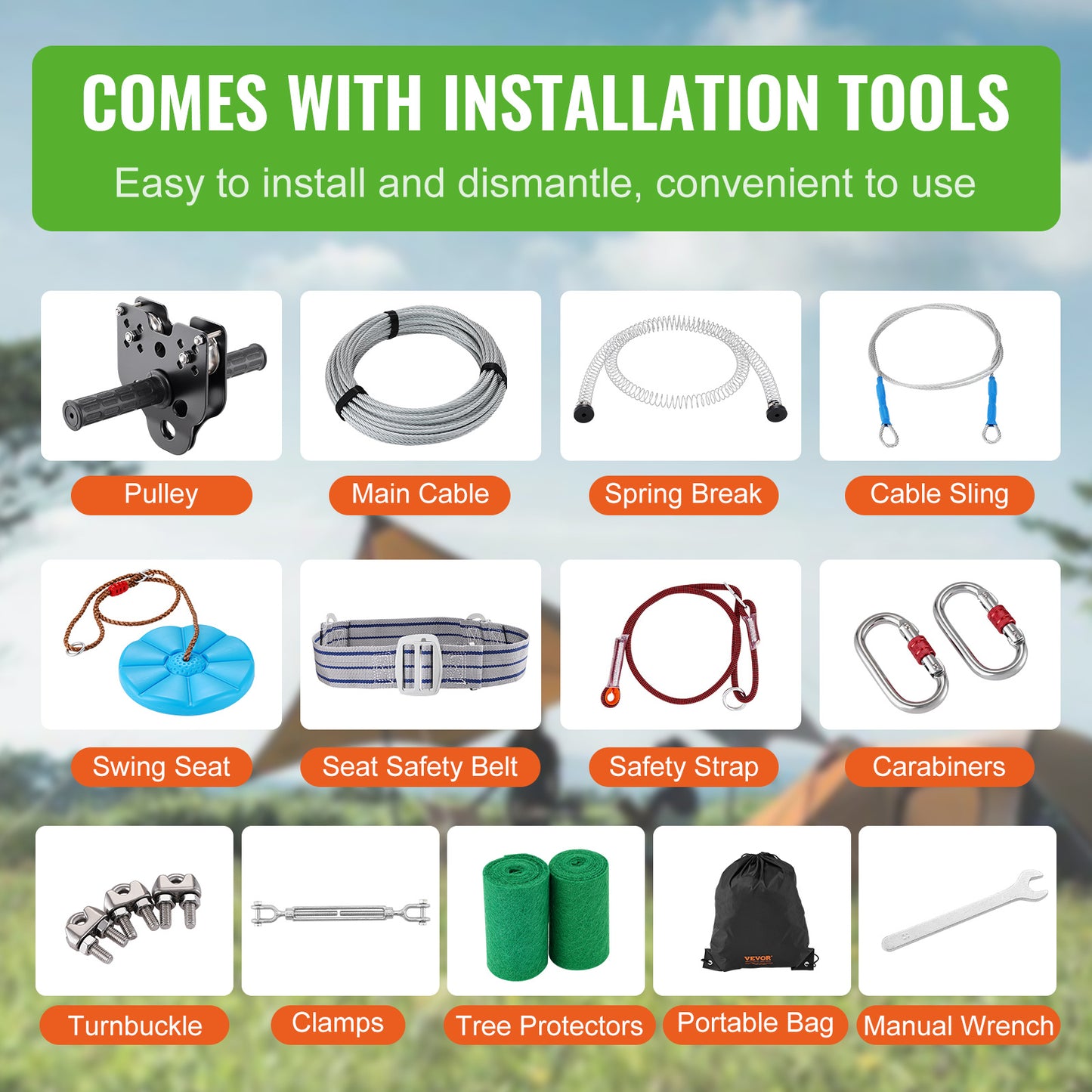 VEVOR Zipline Kit 80 Ft for Kids and Adults Backyard